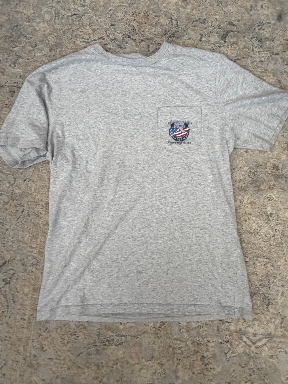 Vineyard Vines Heather Gray Short Sleeve Pocket Tee with Flag Patch